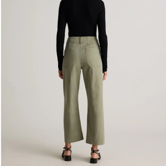 Quince Organic Stretch Cotton Chino Patch-Pocket Cropped Wide-Leg Pants Green 2 - Picture 3 of 16